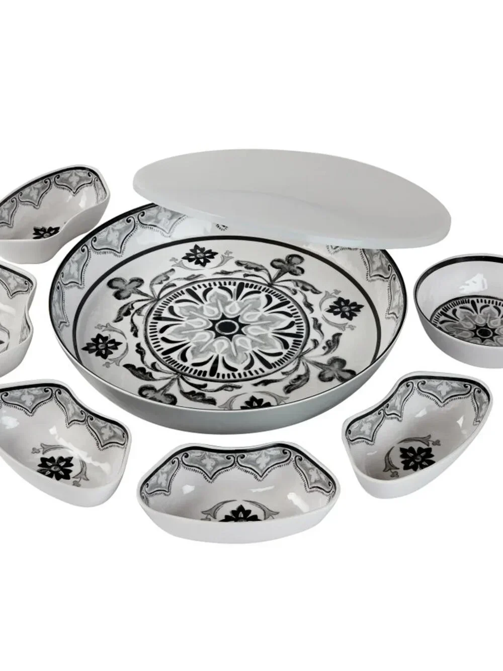 7-piece  Indoor and Outdoor Entertaining  Melamine Lazy Susan Set with Cover